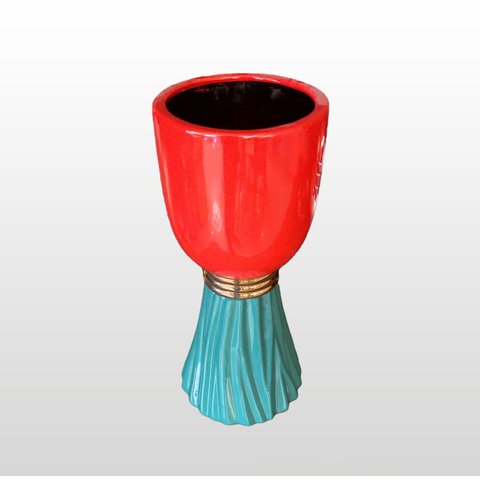 VASO CERAMICA VERDE E VERMELHO