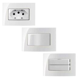 4 Tomada Embutir 3 Pinos 10a + 3 Interruptor Duplo Simples + 4 Interruptor Simples Branco Margirius - 1