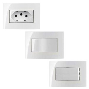 4 Tomada Embutir 3 Pinos 10a + 3 Interruptor Duplo Simples + 4 Interruptor Simples Branco Margirius