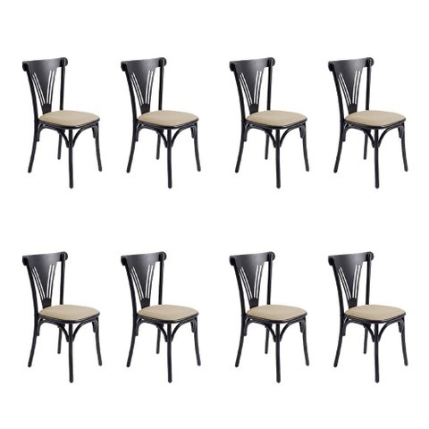 Kit 8 Cadeiras Jantar Paris Luxo Estrutura Aço Resistente Moderna para Mesa de Cozinha - Preta/Bege
