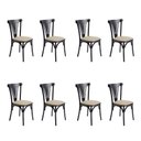 Ver imagem 1 de Kit 8 Cadeiras Jantar Paris Luxo Estrutura Aço Resistente Moderna para Mesa de Cozinha - Preta/Bege