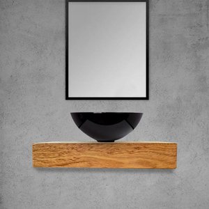 Kit Bancada Madeira Maciça Banheiro Lavabo com Cuba Preta Estilo Industrial 1,0 M X 40 Cm Marrom