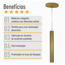 Ver imagem 5 de Kit 2 Pendente Tubo Palito Moderno 30cm - Ouro