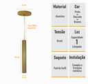 Ver imagem 4 de Kit 2 Pendente Tubo Palito Moderno 30cm - Ouro