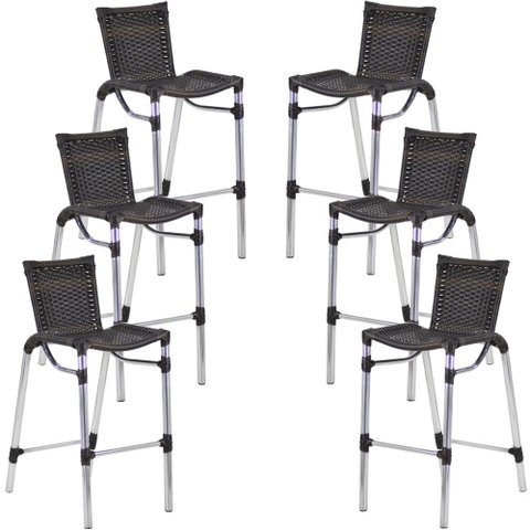 Kit 6 Banquetas Alumínio Fortaleza Alta para Balcão Cozinha Bar Trama Original