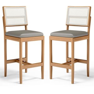 Kit com 2 Banqueta Milena Madeira Maciça Assento Estofado Encosto de Tela Sintética Veludo Chumbo 10