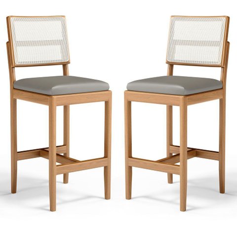 Kit com 2 Banqueta Milena Madeira Maciça Assento Estofado Encosto de Tela Sintética Veludo Chumbo 10