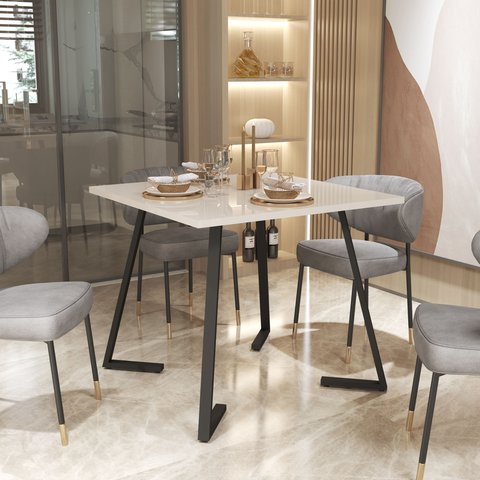 Mesa de Jantar de Aço 80x80 Reforçada Industrial Nantes - Preto/off White