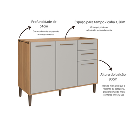 Cozinha Modulada Completa 6 Peças com Cristaleira 12 Portas 3 Gavetas Jade - 7