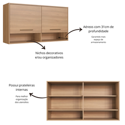 Cozinha Modulada Completa 6 Peças com Cristaleira 12 Portas 3 Gavetas Jade - 10
