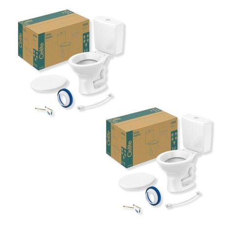 Kit 2 Vaso Sanitário com Caixa Acoplada e Assento Saveiro Celite