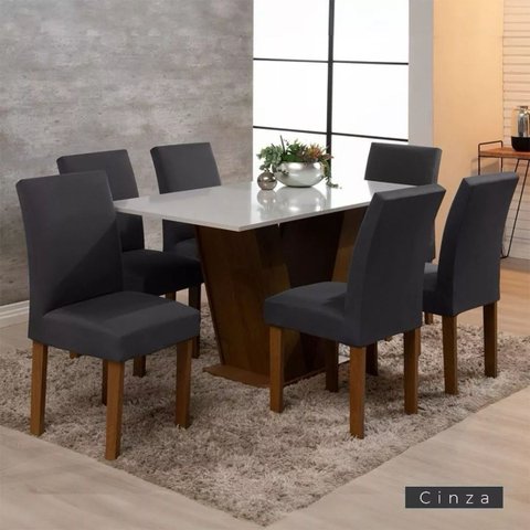 Kit 4 Capas de Cadeira Jantar Cozinha Lisa com Elástico:Cinza