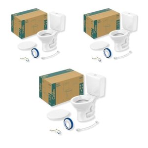 Kit 3 Vaso Sanitário com Caixa Acoplada e Assento Saveiro Celite