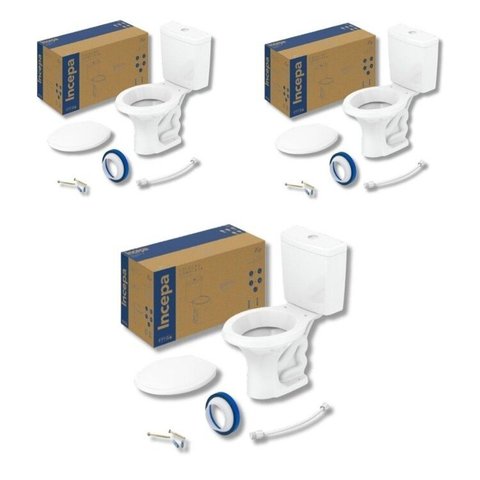 Kit 3 de Bacia com Caixa Acoplada 3/6L Zip Branco Incepa