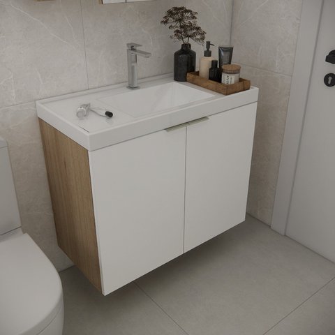 Gabinete de Banheiro com Cuba 79,6cm Vittare Branco/Carvalho