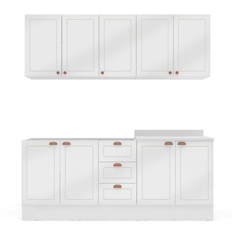Cozinha Pérola com Rodapé 4 Peças Aéreos com 5 Portas, Balcão 2 Gavetas 3 Portas e Balcão 2 Portas Yescasa