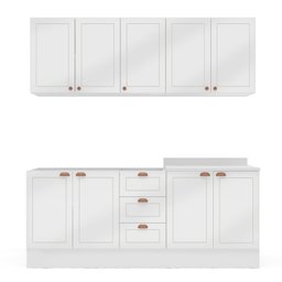 Cozinha Pérola com Rodapé 4 Peças Aéreos com 5 Portas, Balcão 2 Gavetas 3 Portas e Balcão 2 Portas Y - 3