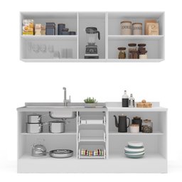 Cozinha Pérola com Rodapé 4 Peças Aéreos com 5 Portas, Balcão 2 Gavetas 3 Portas e Balcão 2 Portas Y - 6