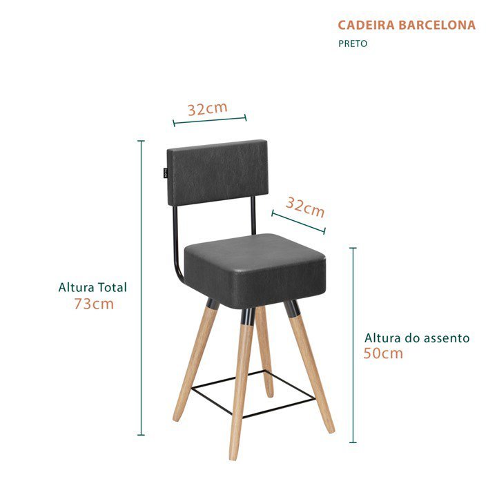Kit 2 Cadeiras Barcelona Cor Preto Salaone - 2