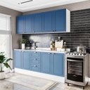 Ver imagem 1 de Cozinha Pérola com Rodapé 4 Peças Aéreos com 5 Portas, Balcão 2 Gavetas 3 Portas e Balcão 2 Portas Yescasa Azul/Branco