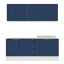Ver imagem 3 de Cozinha Pérola com Rodapé 4 Peças Aéreos com 5 Portas, Balcão 2 Gavetas 3 Portas e Balcão 2 Portas Yescasa Azul/Branco