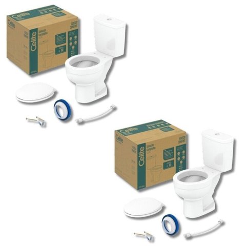 Kit 2 Vaso Sanitário com Caixa Acoplada e Assento Soft Close Acesso Confort Celite