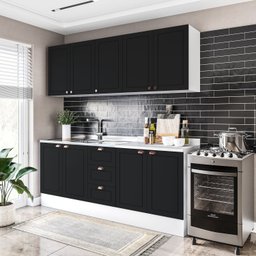 Cozinha Pérola com Rodapé 4 Peças Aéreos com 5 Portas, Balcão 2 Gavetas 3 Portas e Balcão 2 Portas Y - 2