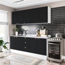 Ver imagem 1 de Cozinha Pérola com Rodapé 4 Peças Aéreos com 5 Portas, Balcão 2 Gavetas 3 Portas e Balcão 2 Portas Yescasa Preto/Branco