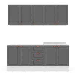 Cozinha Pérola com Rodapé 4 Peças Aéreos com 5 Portas, Balcão 2 Gavetas 3 Portas e Balcão 2 Portas Y - 3