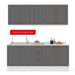 Cozinha Pérola com Rodapé 4 Peças Aéreos com 5 Portas, Balcão 2 Gavetas 3 Portas e Balcão 2 Portas Y - 5