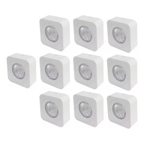 Kit 10 Spot Led Quadrado Fixo Sobrepor 5w 3 Opções de Luz - Branco Branco Neutro - 127/220v