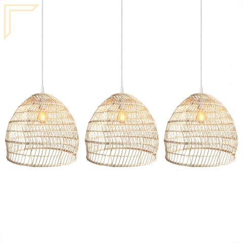 3 Pendente em Fibra Natural Rattan Vime Sala de Estar Nat17