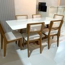 Ver mais imagens de Mesa Jantar 180cm Retangular com 6 Cadeiras Dalla Costa Mdf Cor:off White com Freijó e Bege Rú