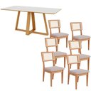 Ver imagem 1 de Mesa Jantar 180cm Retangular com 6 Cadeiras Dalla Costa Mdf Cor:off White com Freijó e Bege Rú
