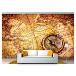 Papel de Parede Mapa Mundi Antigo Bússola Nmu17 - 1