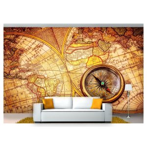Papel de Parede Mapa Mundi Antigo Bússola Nmu17
