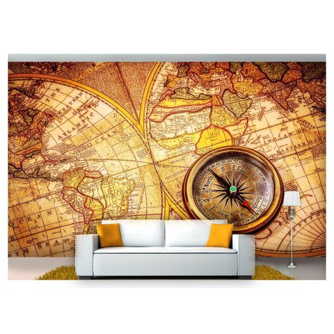 Papel de Parede Mapa Mundi Antigo Bússola Nmu17