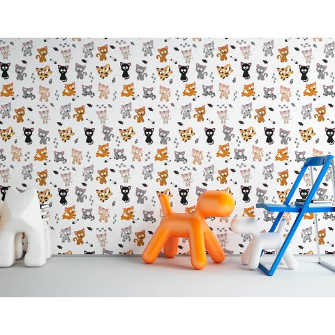 Papel de Parede Infantil - Funny Cats Arte Destaque 3,50 Metros