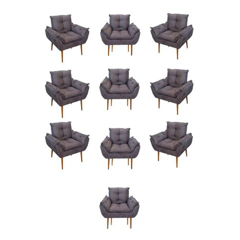 Kit 10 Poltronas Opala Sala Quarto Recepção Salão Suede Cor:cinza