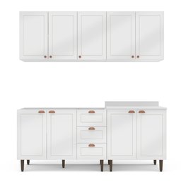 Cozinha Pérola com Rodapé 4 Peças Aéreos com 5 Portas, Balcão 2 Gavetas 3 Portas e Balcão 2 Portas Y - 3