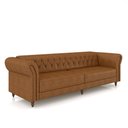 Ver imagem 2 de Sofá Living Sala de Estar Stanford Chesterfield 3 Lugares 240cm Pés de Madeira Couro Mel Manchado G5