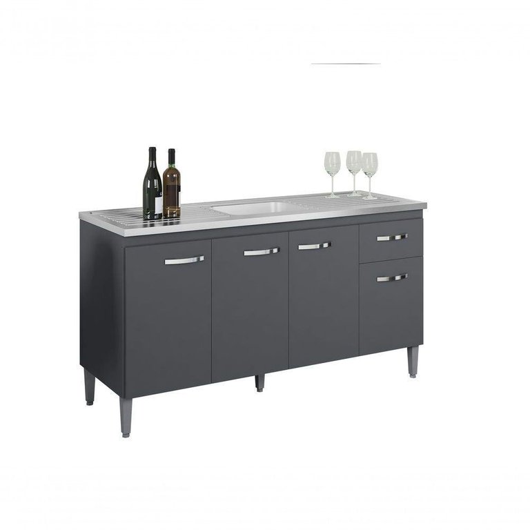 Balcão Gabinete para Pia Gabriela sem Tampo 150cm 4 Portas 1 Gaveta Cinza Fosco Balcão Gabinete para Pia Gabriela sem Tampo 150cm 4 Portas 1 Gaveta Cinza Fosco