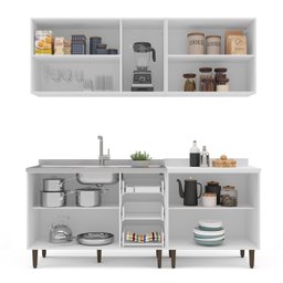 Cozinha Pérola com Rodapé 4 Peças Aéreos com 5 Portas, Balcão 2 Gavetas 3 Portas e Balcão 2 Portas Y - 6