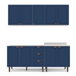 Cozinha Pérola com Rodapé 4 Peças Aéreos com 5 Portas, Balcão 2 Gavetas 3 Portas e Balcão 2 Portas Y - 3