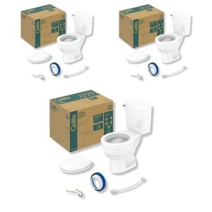 Kit 3 Vaso Sanitário com Caixa Acoplada com Acionamento Lateral e Assento Soft Close