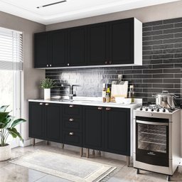 Cozinha Pérola com Rodapé 4 Peças Aéreos com 5 Portas, Balcão 2 Gavetas 3 Portas e Balcão 2 Portas Y - 2