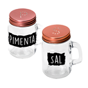 Ver imagem 5 de Kit 2 Potes Porta Mantimentos Sal e Pimenta Vidro e Inox Rose Gold