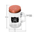 Ver imagem 3 de Kit 2 Potes Porta Mantimentos Sal e Pimenta Vidro e Inox Rose Gold