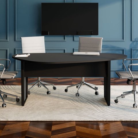 Mesa Orgânica 1,83m x 1,00m para Reunião com Pés em Metal F5 Office Preto