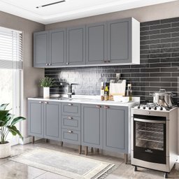 Cozinha Pérola com Rodapé 4 Peças Aéreos com 5 Portas, Balcão 2 Gavetas 3 Portas e Balcão 2 Portas Y - 2